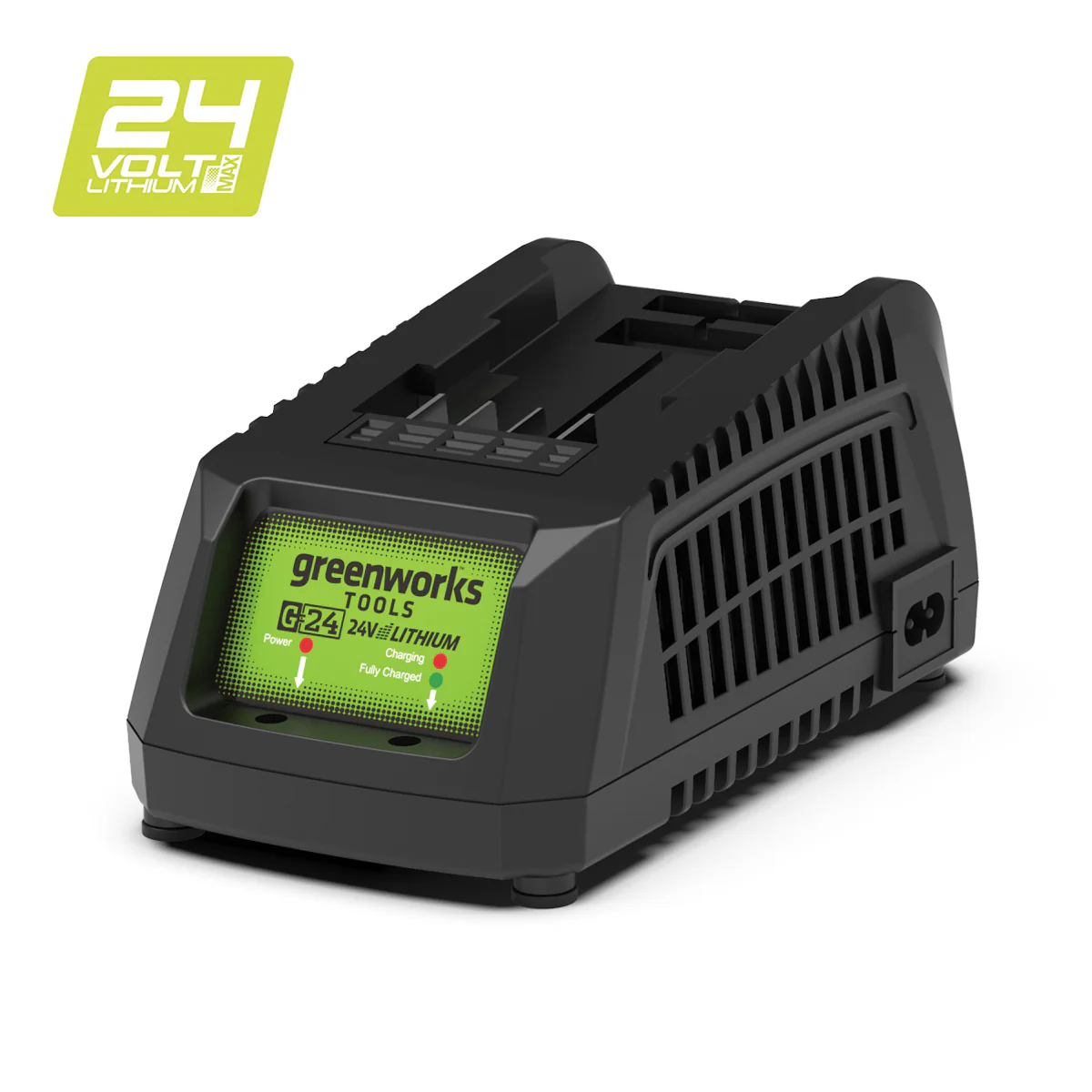 Greenworks G24UC 24V Battery Charger [2913907AU] - This lithium-ion battery charger, charges both 2.0Ah and 4.0Ah 24V batteries