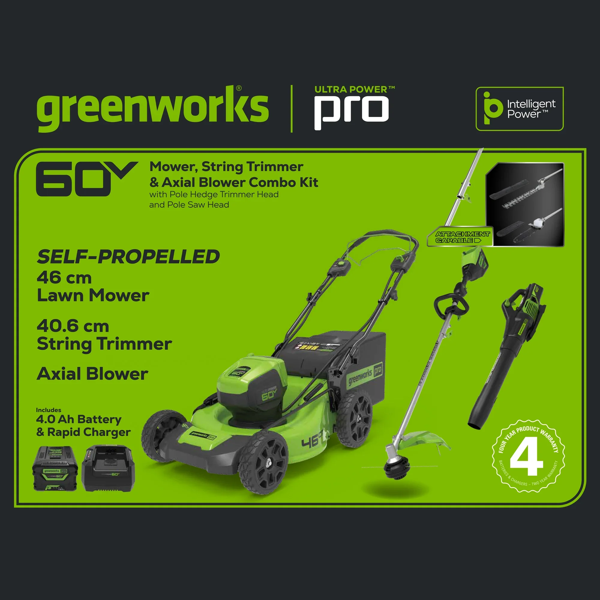 Greenworks LMC410 60V 46cm Self-Propelled Lawnmower Start Up Kit [1305807AU] - Image 2