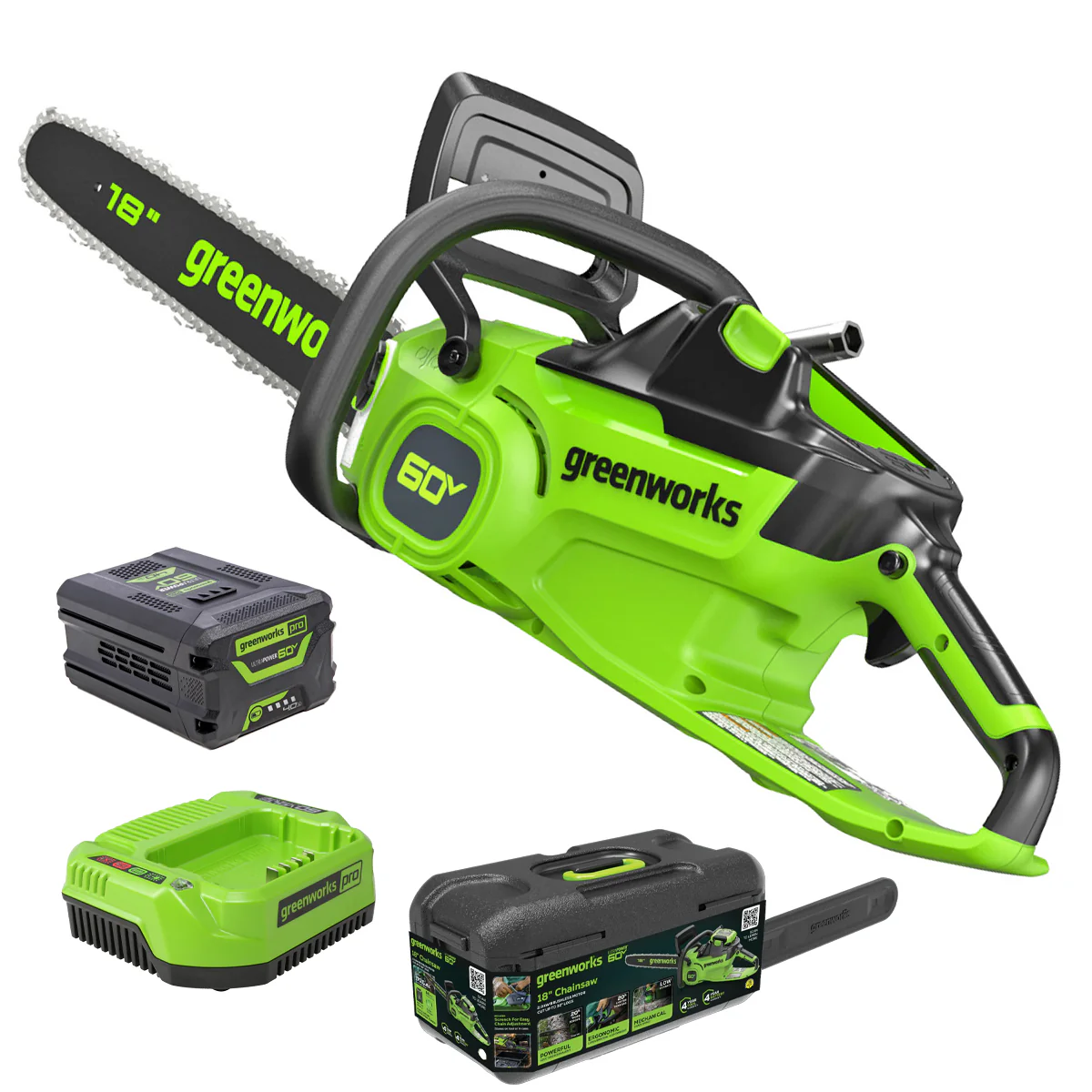 Greenworks CS60L414 60V Pro 18" 2.0kW Brushless Chainsaw - A high performance tool that will revolutionise your cutting experience. - Image 2