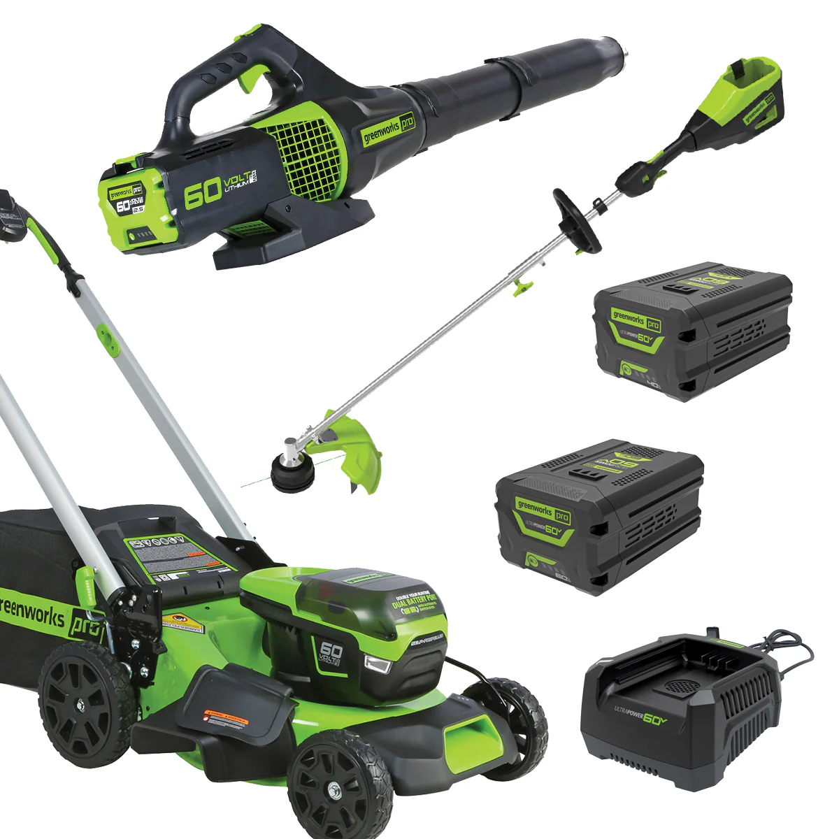 Greenworks LMC420 60V 51cm Lawnmower Ultimate Start Up Kit [1307307AUVT] - Comes with SP lawnmower, blower, string trimmer, batteries and a charger. - Image 2