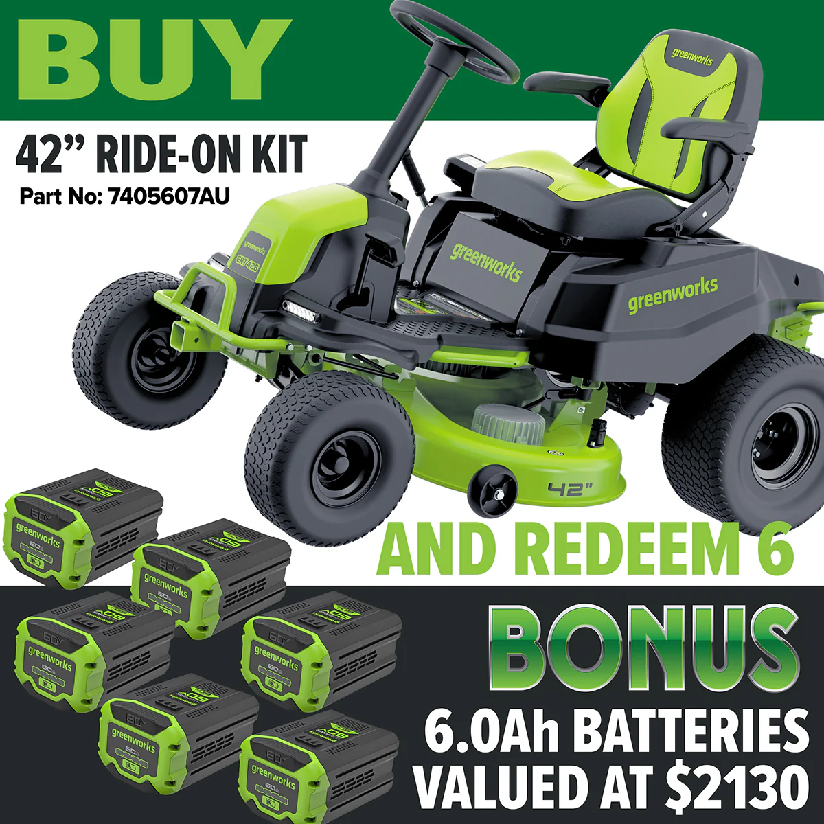 Greenworks CRT426 60V Gen 1.5 42″ Ride-On Mower [7405607AU]