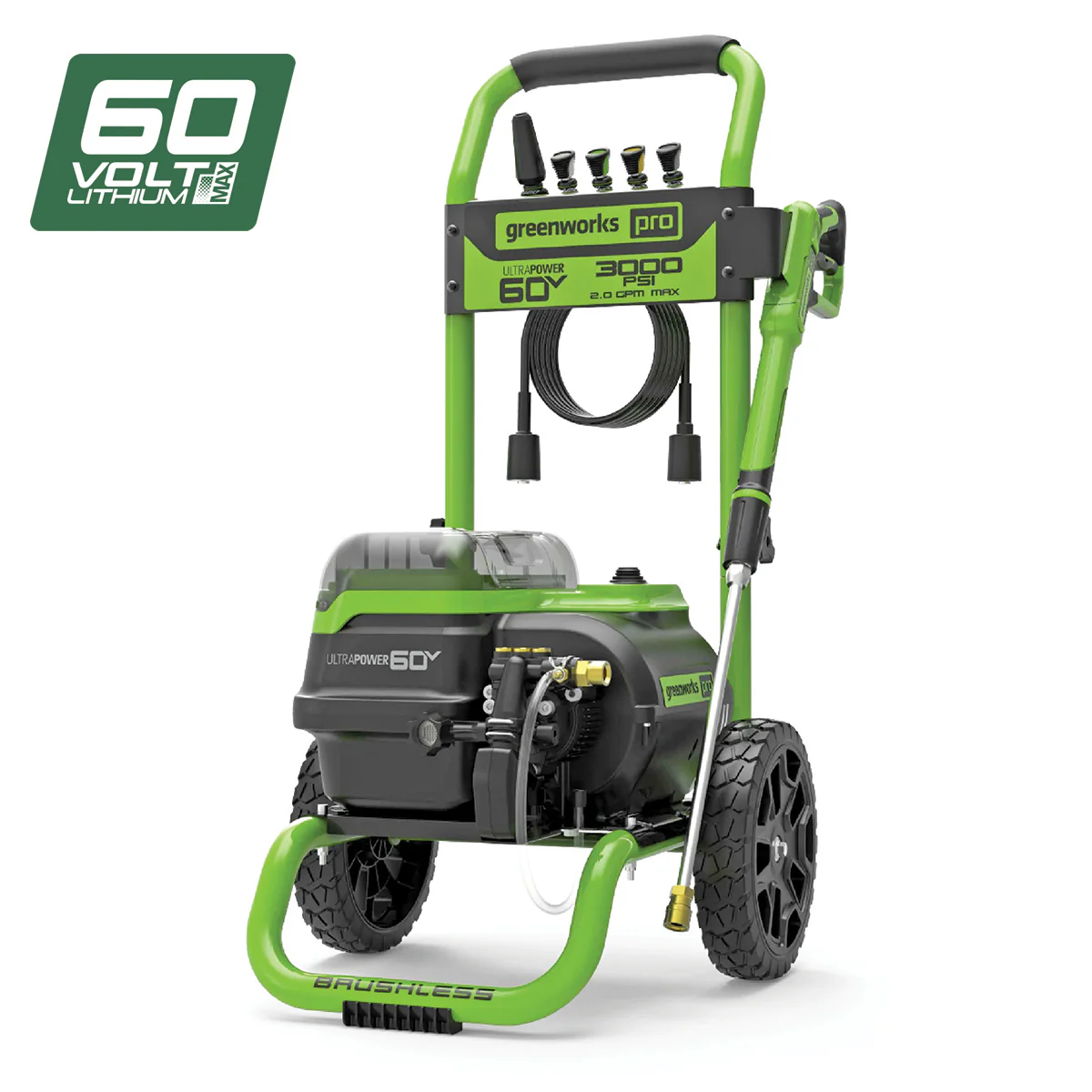 Greenworks PWC401 60V 3000PSI Dual Port Pressure Washer - Powers up easily and gets to work in no time.
