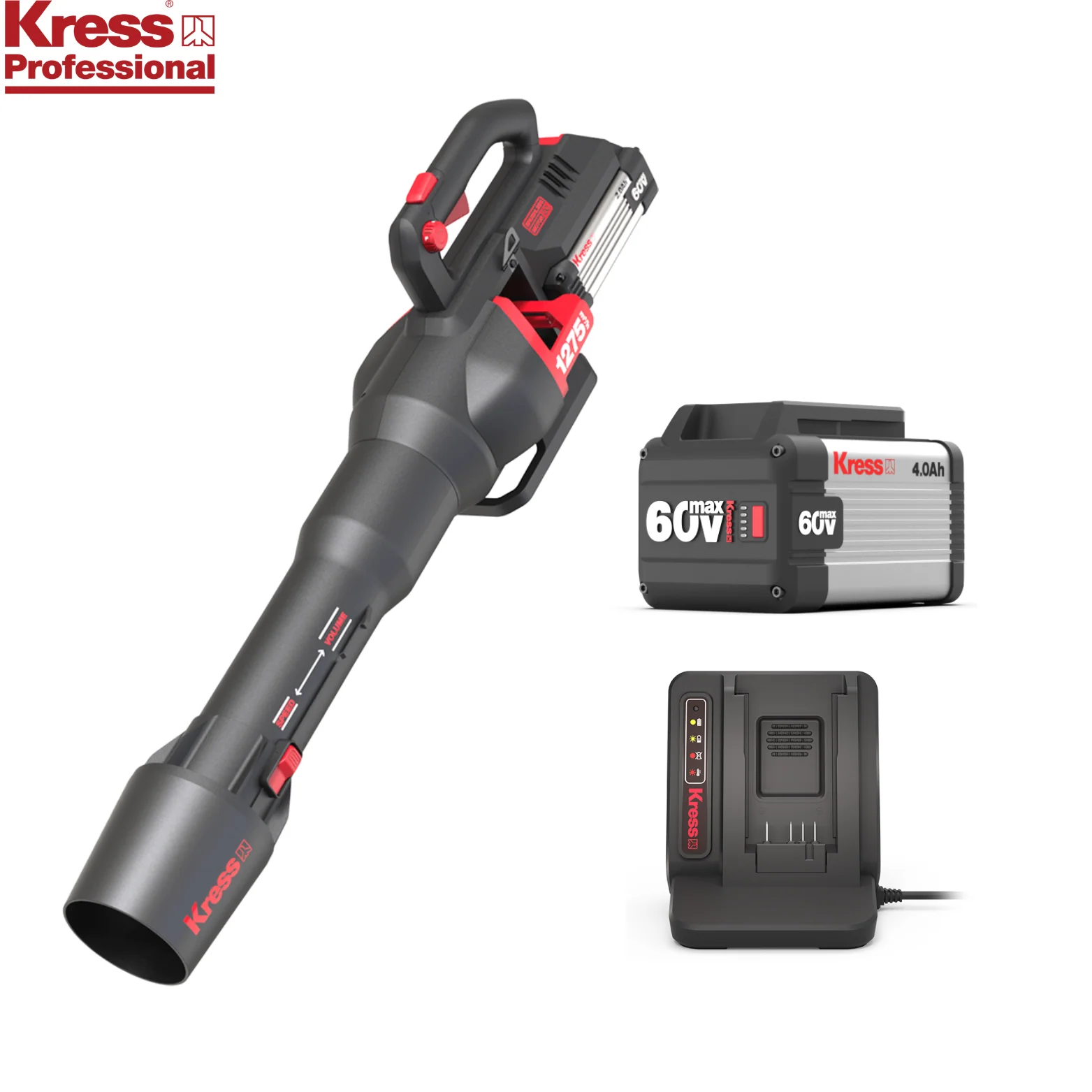 Kress Pro KG560E.9 60V Handheld Leaf Blower Kit - 1x KG560E.9 60V 18N Leaf Blower + 1x KA3002 4Ah Battery + 1x KA3714 5A Charger